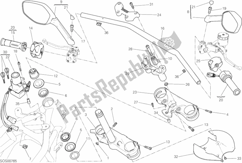 Alle onderdelen voor de Stuur van de Ducati Multistrada 1200 ABS Brasil 2017